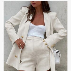 Elegant Cream Blazer and Shorts Set